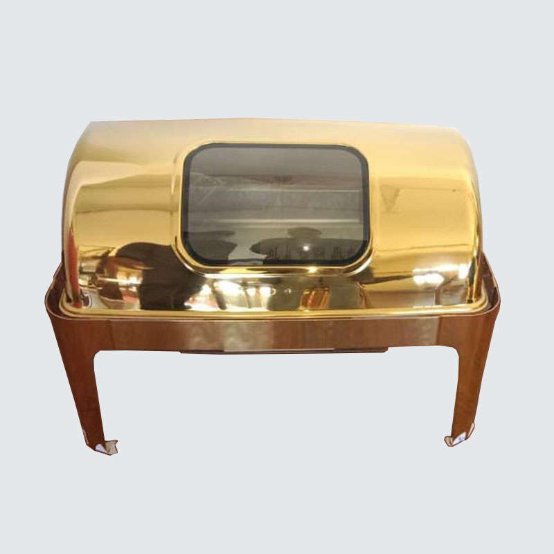 Stainless Steel Rectangular Roll Top Chafing Dish in Gold  With Window 9L