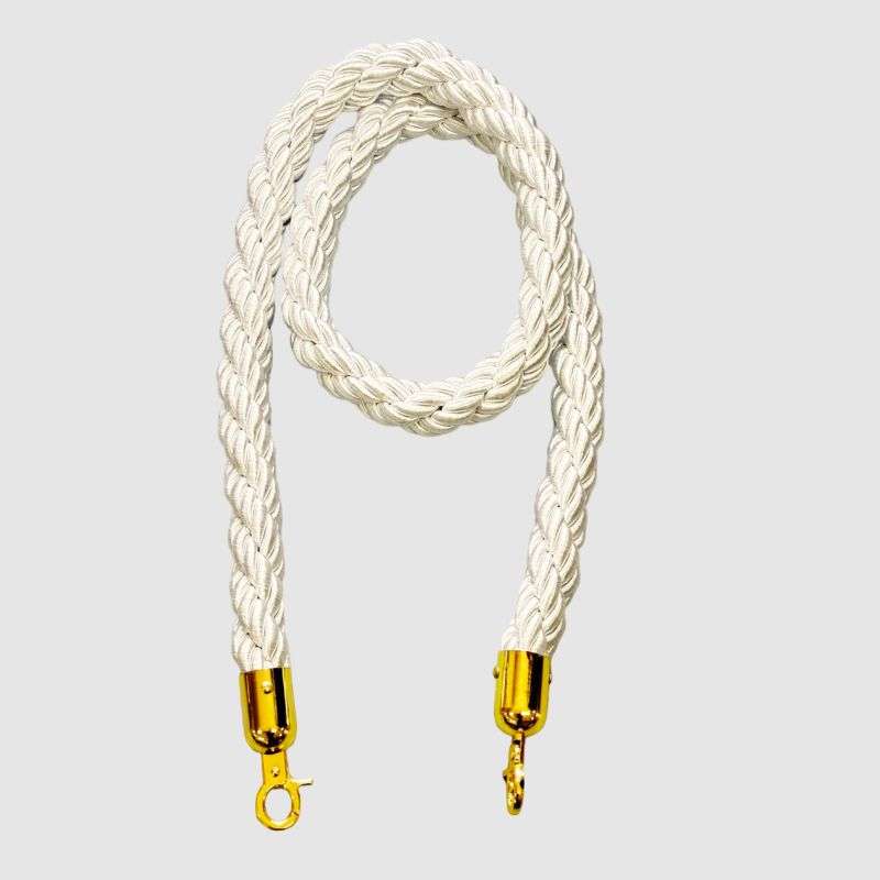 White Braided Stanchion Rope With Golden Clasps