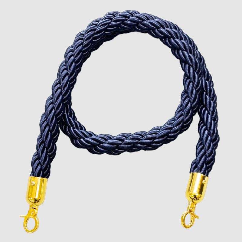 Braided Stanchion Navy Blue Rope With Gold Clasps