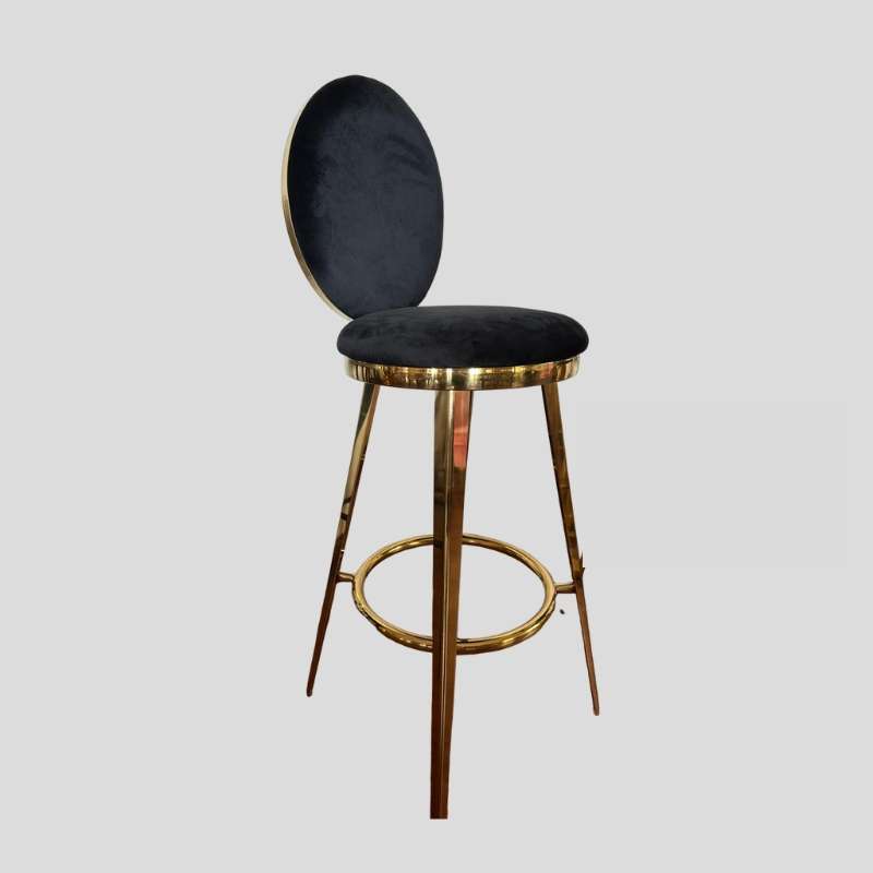Gold Bar Chair With Oval Velvet Black Padded Finish