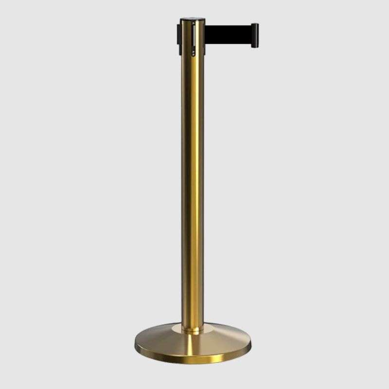 Queue Barrier-Gold Pole With 2M Retractable Black Belt Domed Base Design