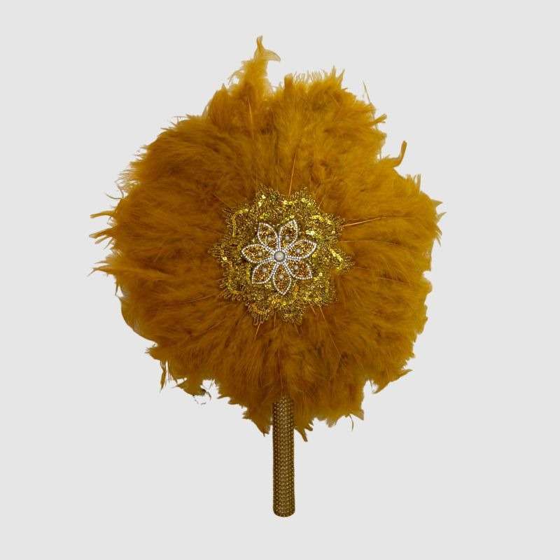 Handmade African Wedding Feather Decor Fan Gold