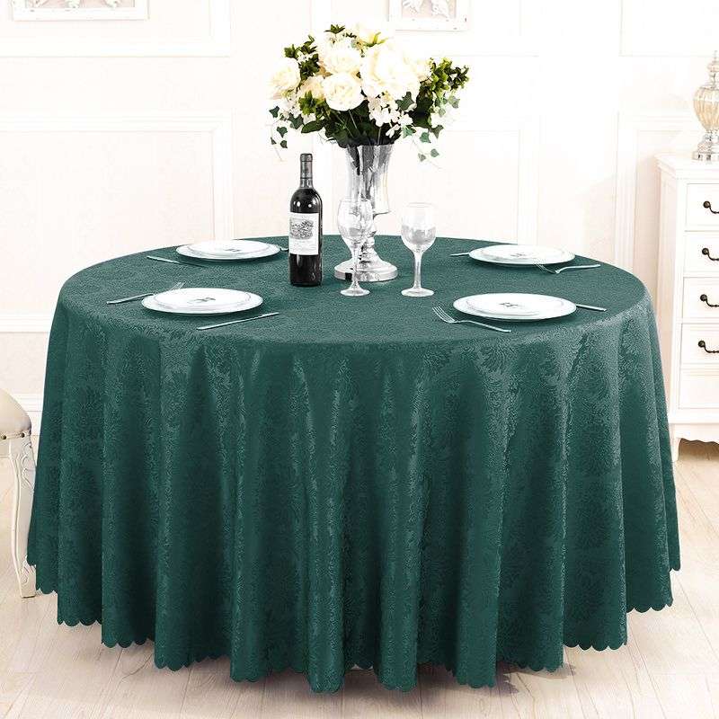 Quality Damask Round Table Cloth-Emerald Green