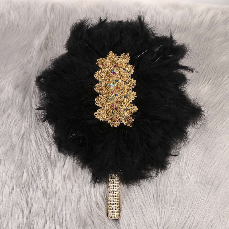 Handmade African Wedding Feather Decor Fan Black