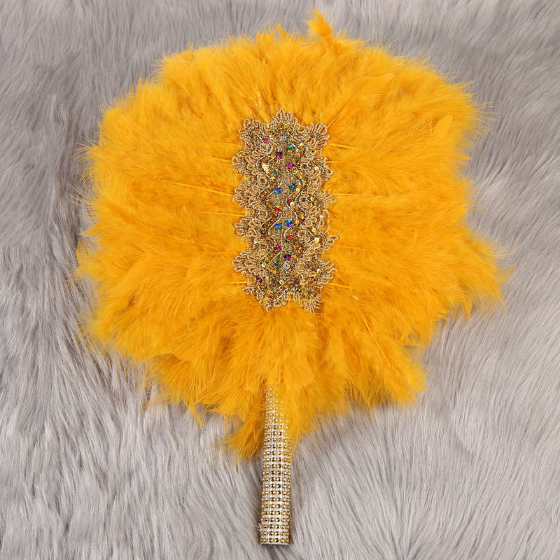 Handmade African Wedding Feather Decor Fan Gold