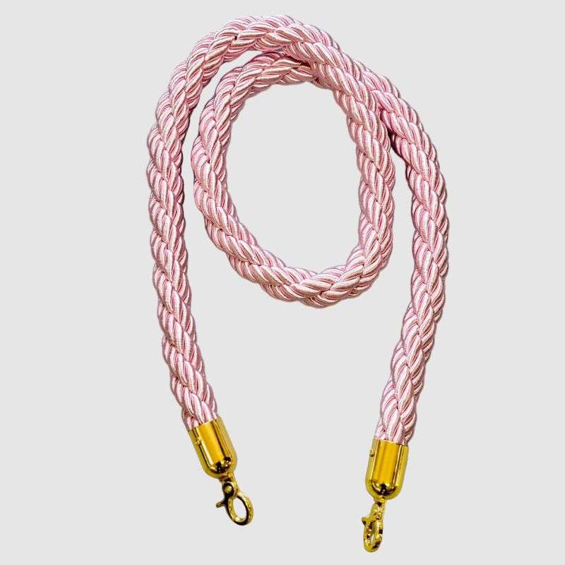 Braided Stanchion Pink Rope With Gold Clasps