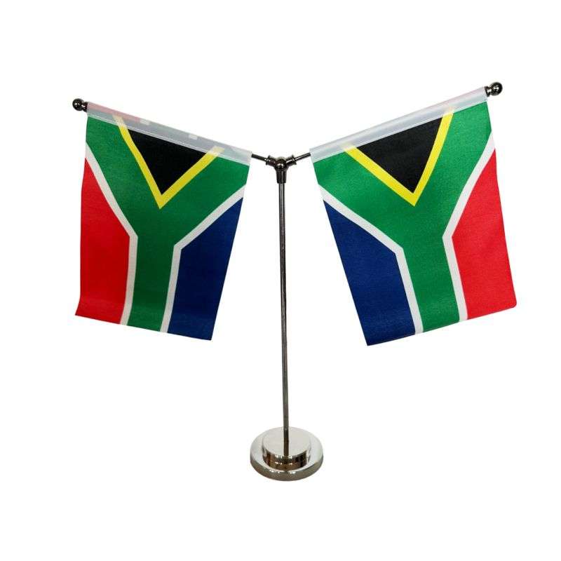 Desk Flag Stand With Flags-Double In Silver