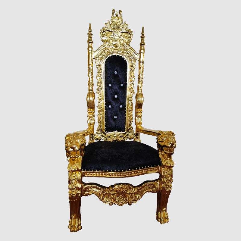 King Throne Chair Gold Frame & Black Velvet Finish