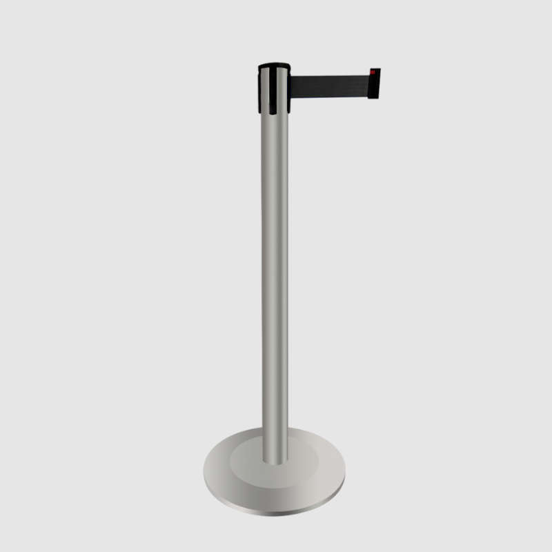 Brushed Silver Flat Casted Iron Heavy Base Queue Barrier With 3m Black Retractable Belt