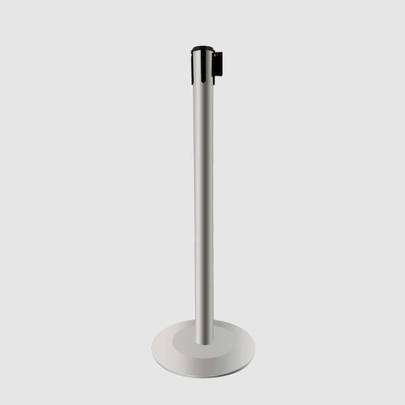 Brushed Silver Flat Casted Iron Heavy Base Queue Barrier With 3m Black Retractable Belt