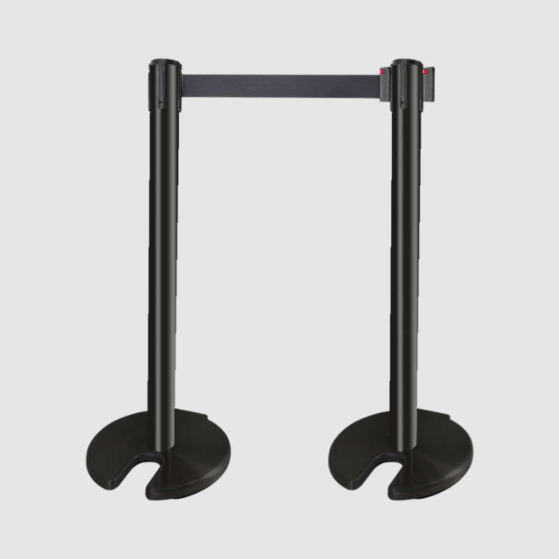 Stackable Casted Iron Heavy Base Black Queue Barrier With Wheels 3m Black Retractable Belt