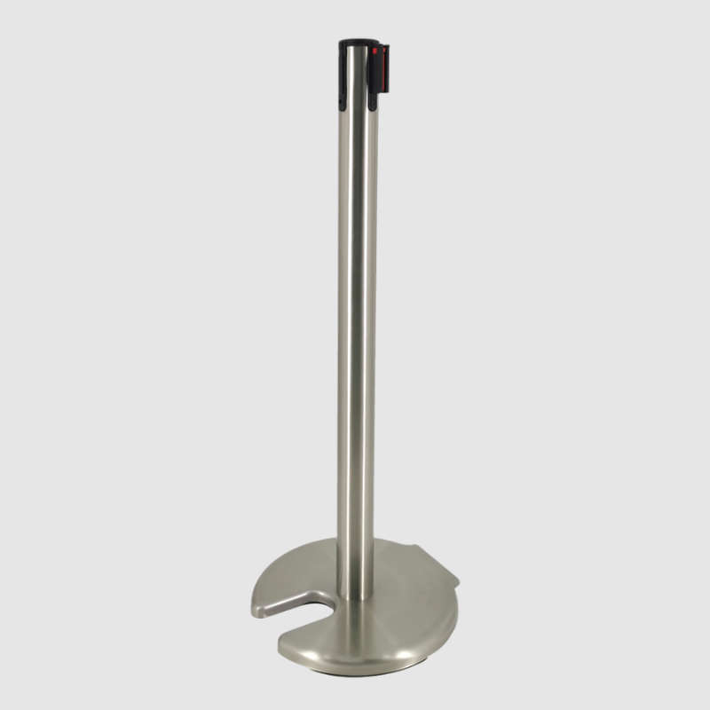 Stackable Casted Iron Heavy Base Brushed Silver Queue Barrier With Wheels 3m Black Retractable Belt