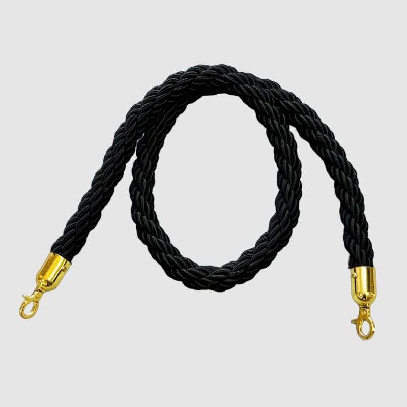 Braided Stanchion Black Rope With Golden Clasps