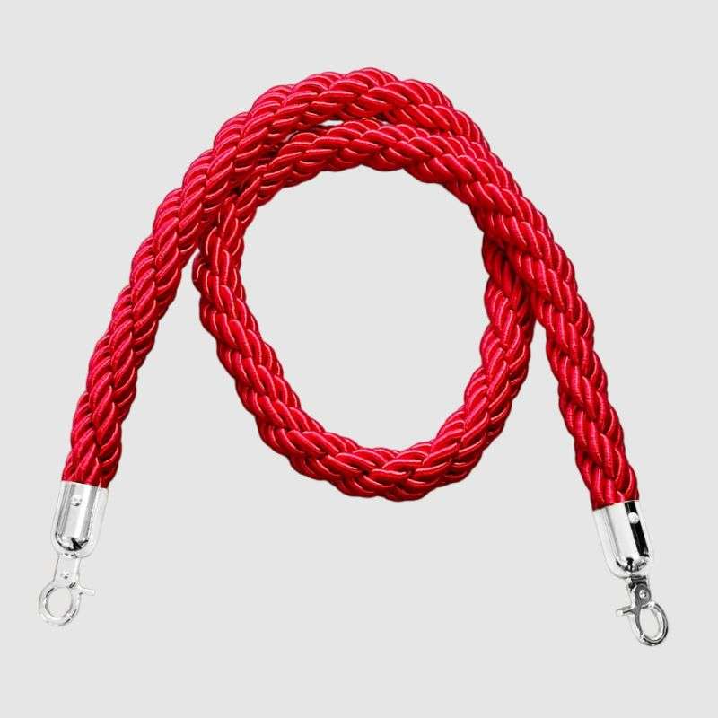 Braided Stanchion Red Rope With Silver Clasps
