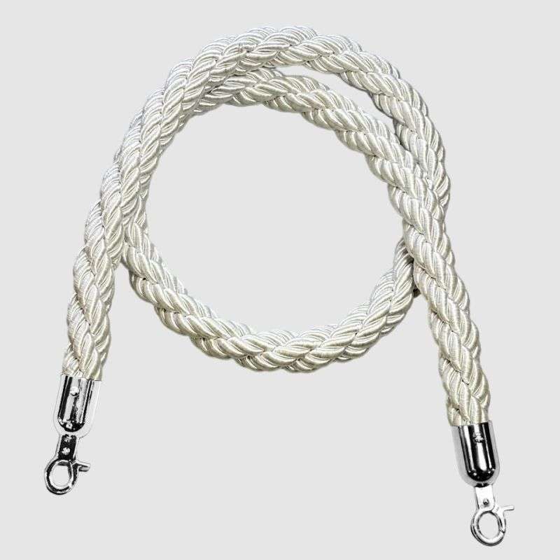 White Braided Stanchion Rope With Silver Clasps