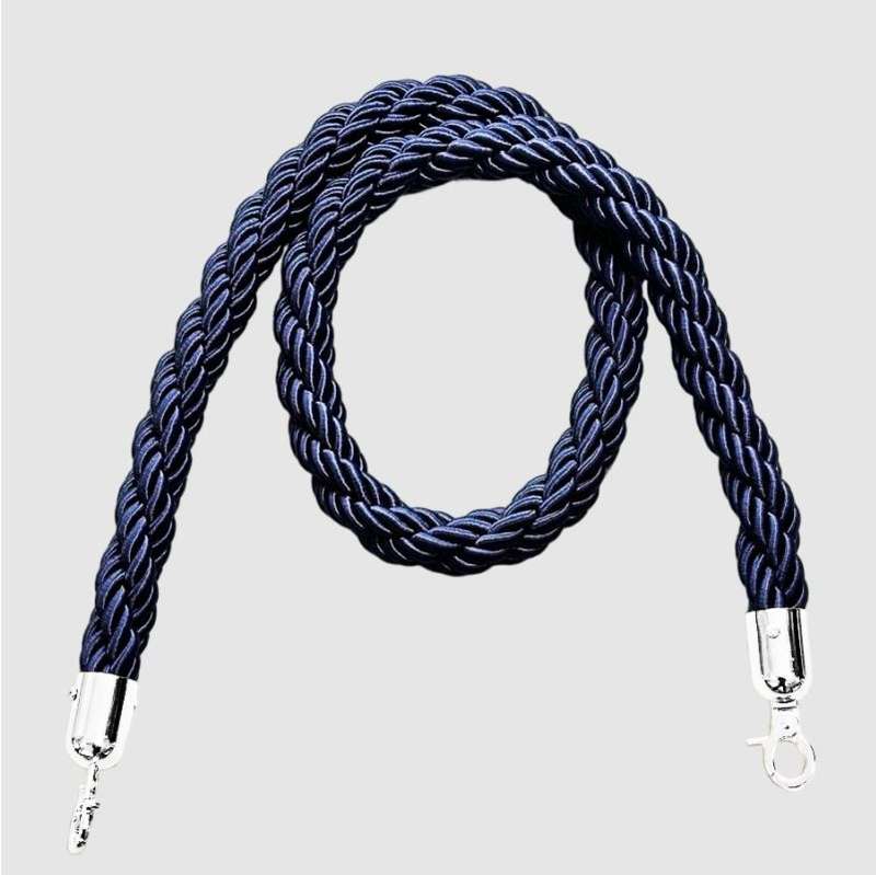 Braided Stanchion Navy Blue Rope With Silver Clasps