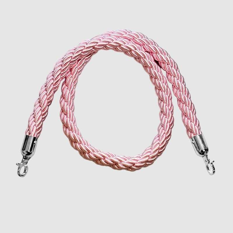 Braided Stanchion Pink Rope With Silver Clasps
