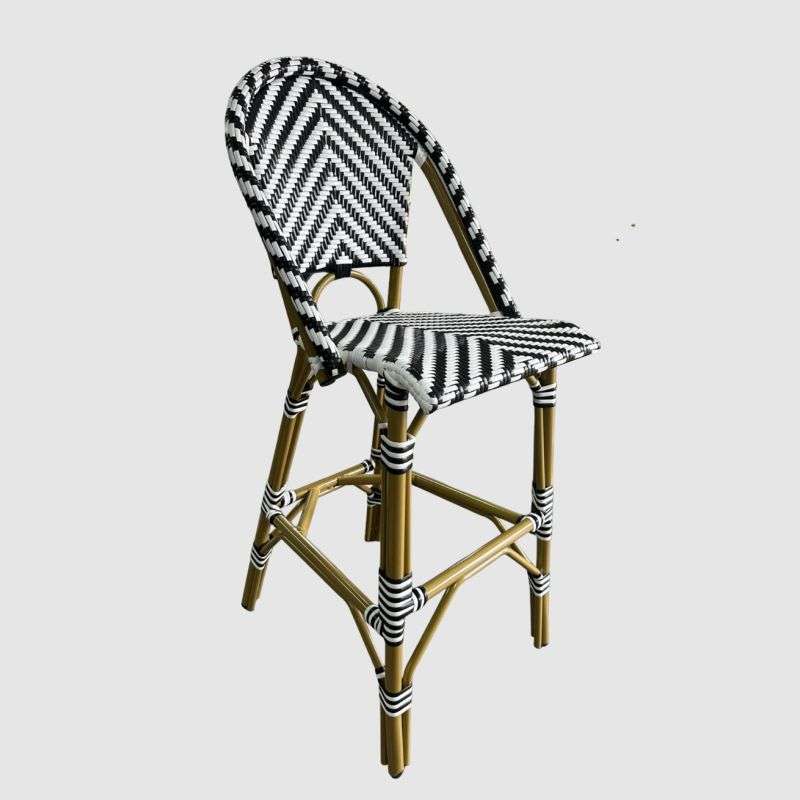 French Bistro Bar Rattan Chair-Black & White