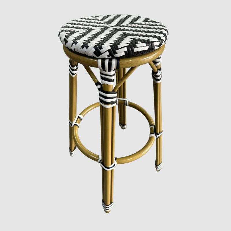 French Bar Rattan Stool Black & White