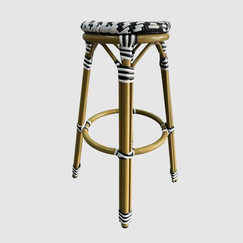 French Bar Rattan Stool Black & White