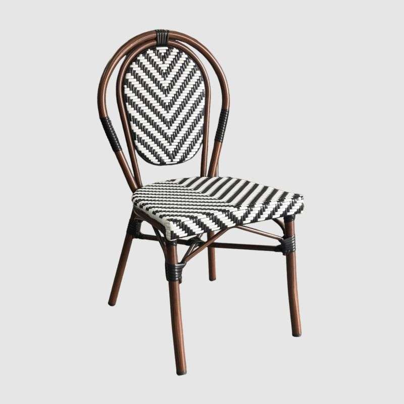 French Bistro Café | Dinning Rattan Chair-Black & White Round Back