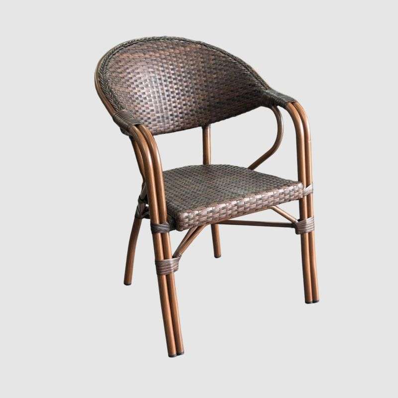 French Bistro Café | Dinning Rattan Chair-Brown & Armrest