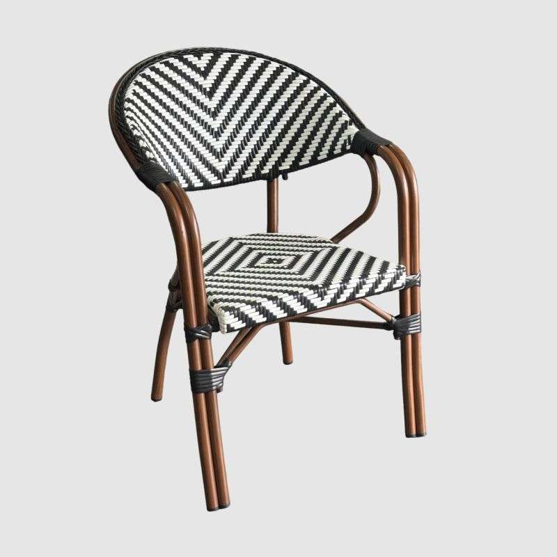 French Bistro Café | Dinning Rattan Chair-Black & White & Armrest