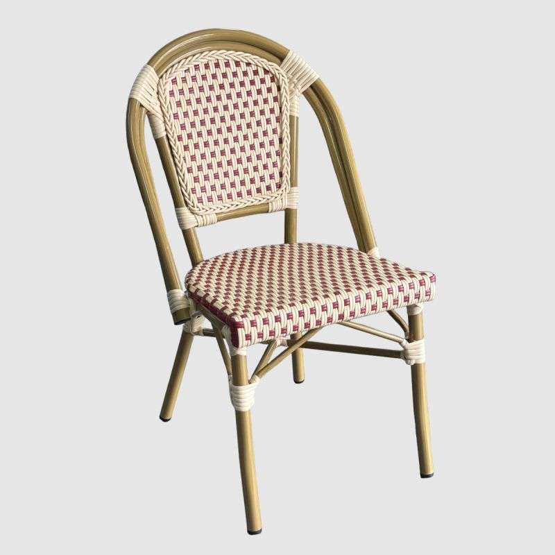 French Bistro Café | Dinning Rattan Chair-Cream & Red