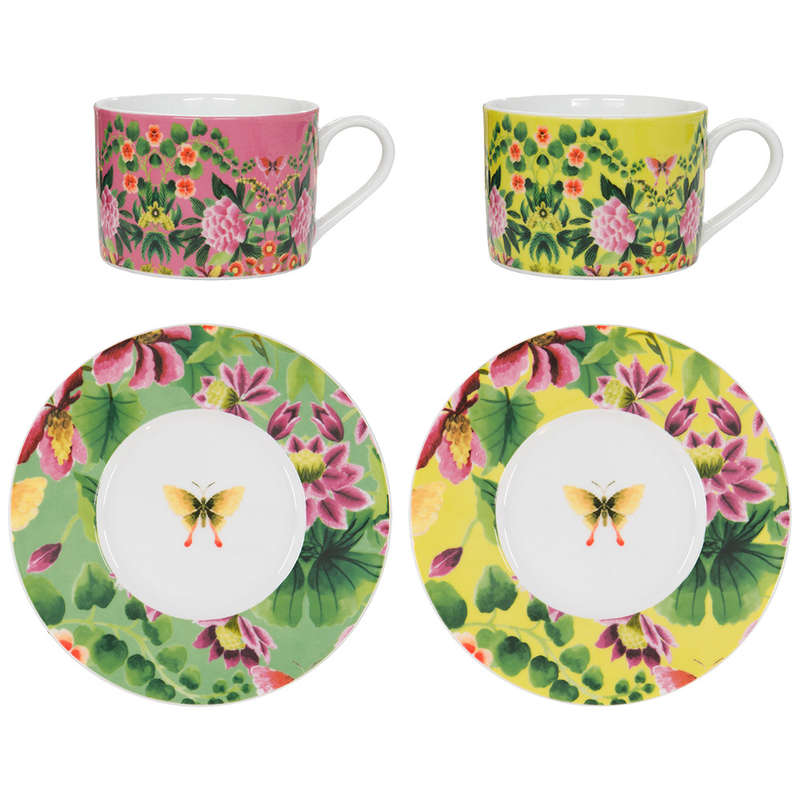 Ikebana Teacup & Saucer, Set Of 2