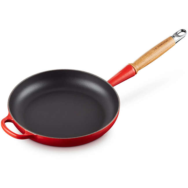 Signature Enamelled Cast Iron Frying Pan with Wooden Handle, 24cm