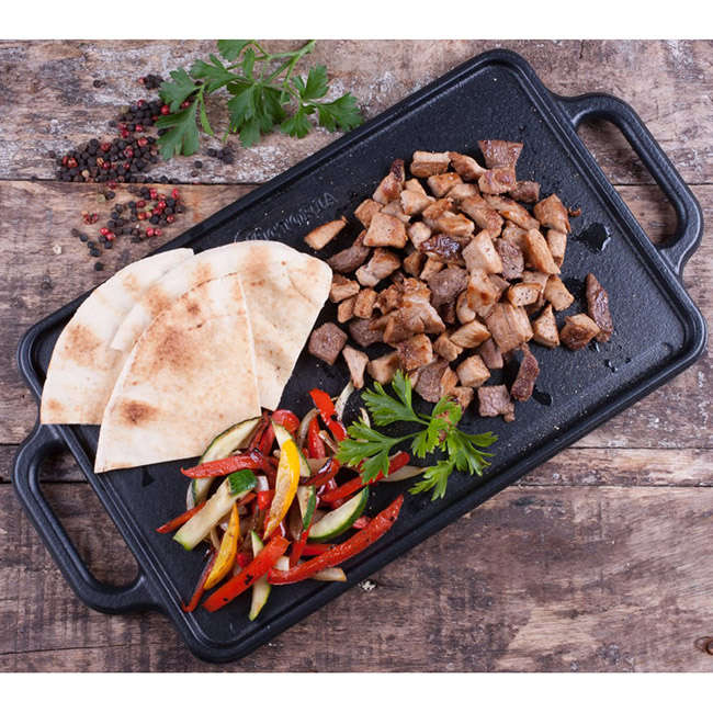 Seasoned Cast Iron Rectangular Reversible Griddle, 32cm