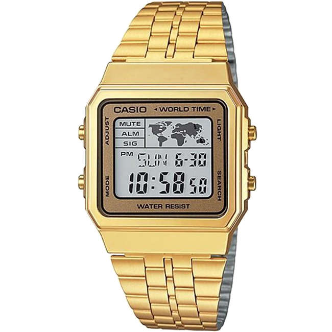 Retro World Time Gold Digital Wrist Watch, A500WGA
