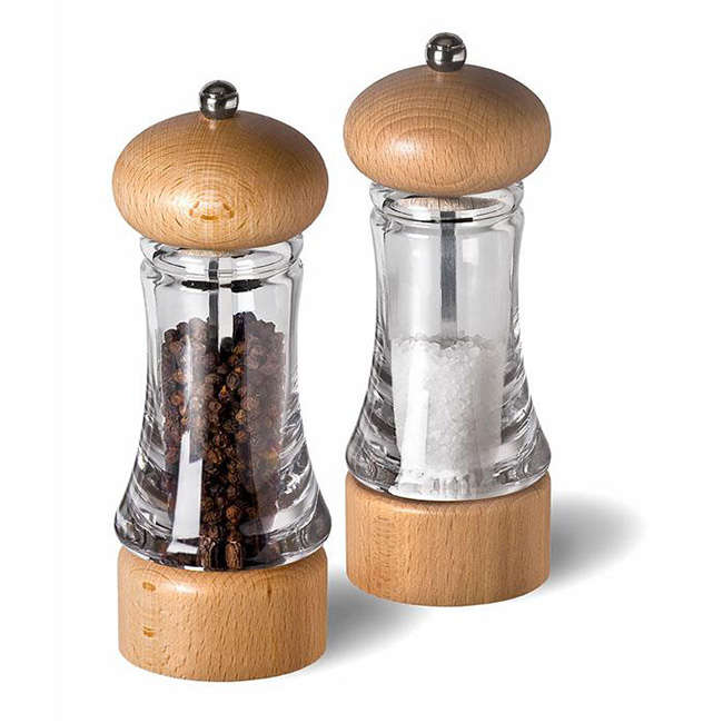 Everyday Basics Beech & Acrylic Light Wood Salt & Pepper Mill Gift Set, 16cm