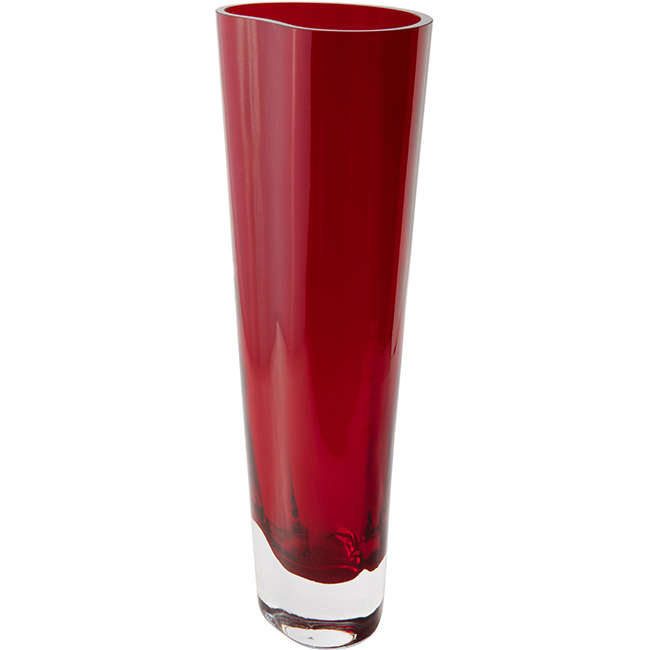 Red Oval Glass Vase, 38cm