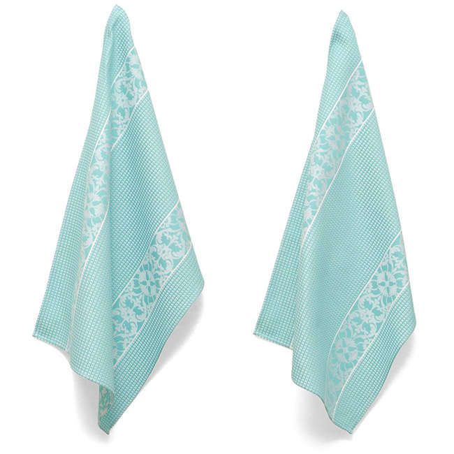 Designer Damask Waffle Weave Tea Towels, Set of 2