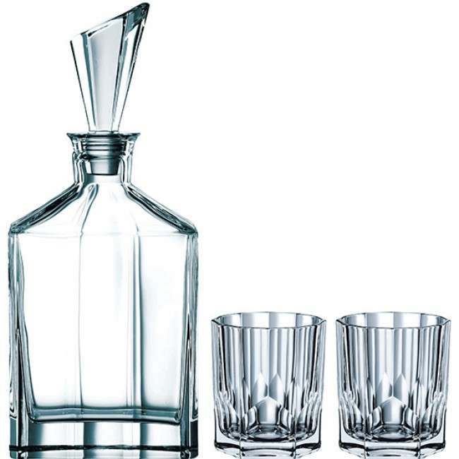 Aspen Lead-Free Crystal 3pc Whiskey Glasses & Decanter Set