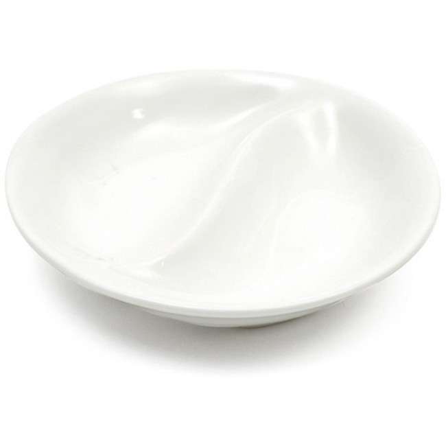 White Basics Round Divided Sauce Bowl, 10cm