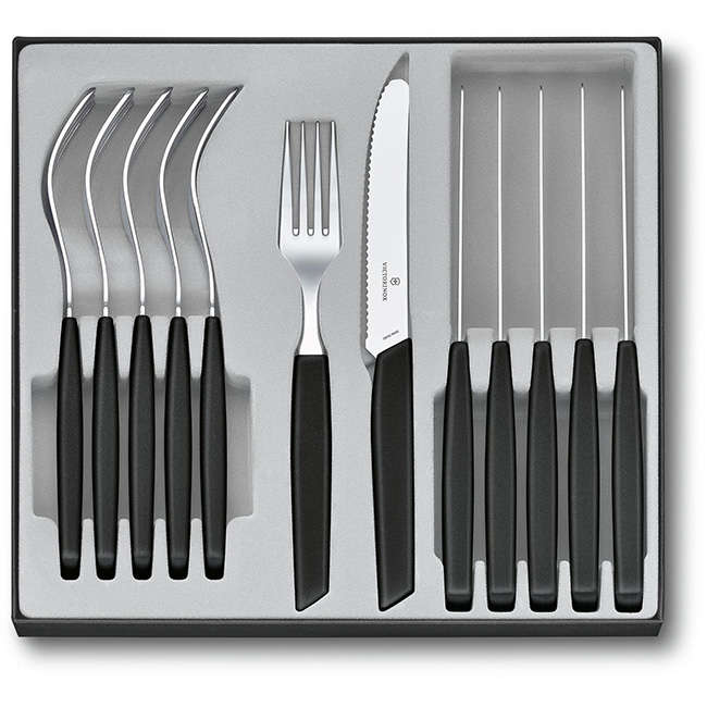 Swiss Modern Rounded Steak Knife & Fork Set, 12pc