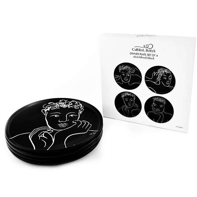 Black Sketchbook Dinner Plates, Set Of 4