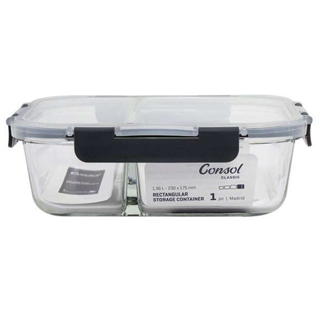 Madrid 2 Division Glass Storage Container, 1.36L