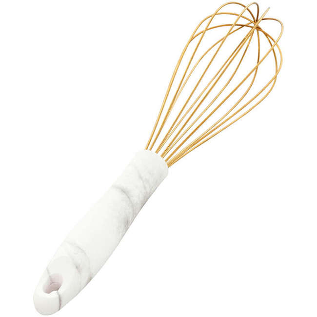 Gold Large Balloon Whisk With Marble Handle