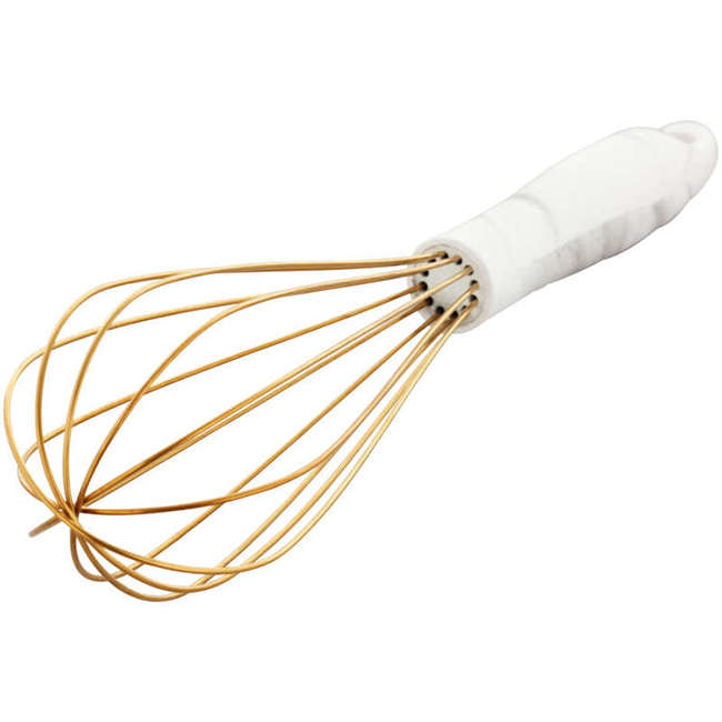 Gold Large Balloon Whisk With Marble Handle