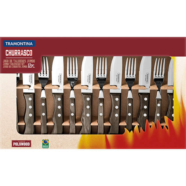Churrasco Jumbo Ergo Steak Knife & Fork Cutlery Set, Set Of 12