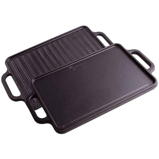 Seasoned Cast Iron Rectangular Reversible Griddle, 32cm