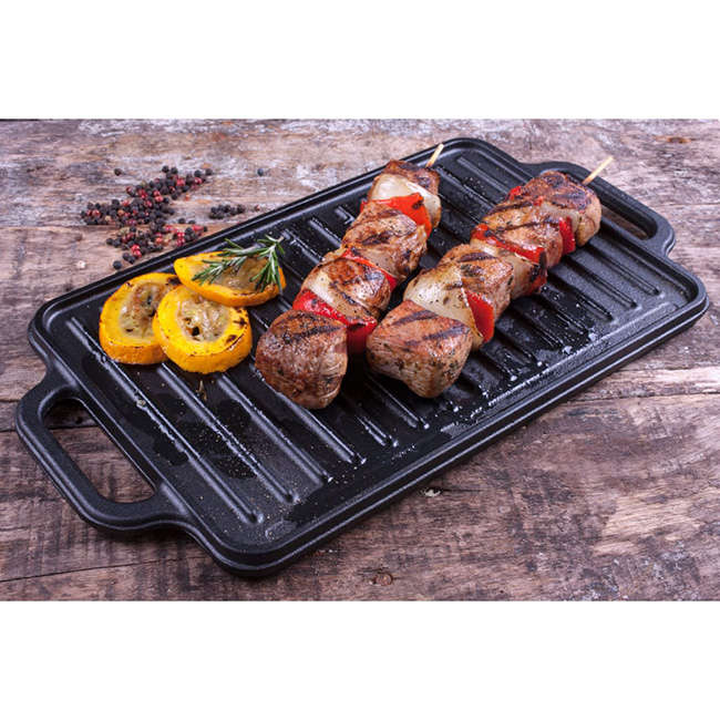 Seasoned Cast Iron Rectangular Reversible Griddle, 32cm