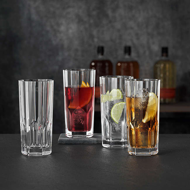 Aspen Lead-Free Crystal Longdrink Glasses, Set Of 4