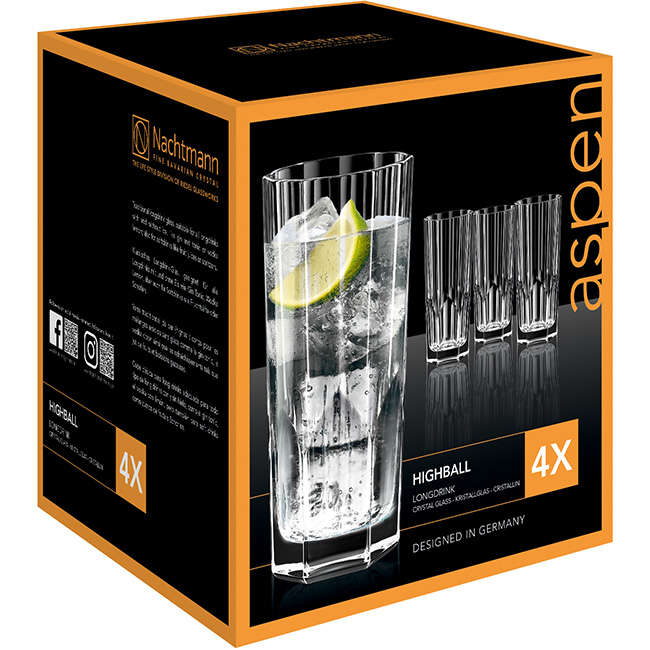 Aspen Lead-Free Crystal Longdrink Glasses, Set Of 4