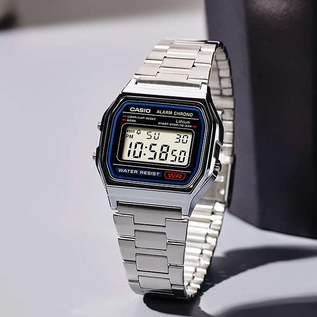 Retro Unisex Silver Digital Wrist Watch, A158WA-1Q