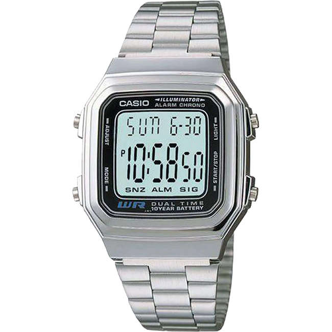 Retro Men's Illuminator Silver Digital Wrist Watch, A178WA-1AUDF