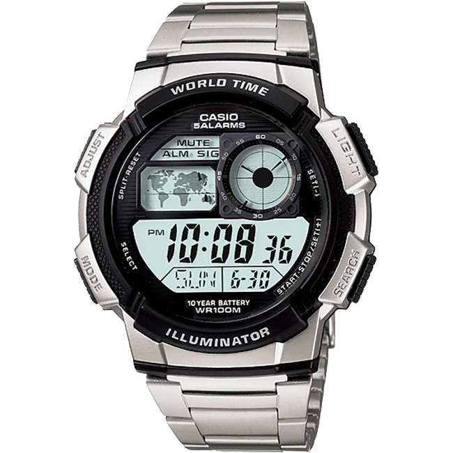 Standard World Time 100m Mens Digital Wrist Watch, AE-1000WD-1AVDF